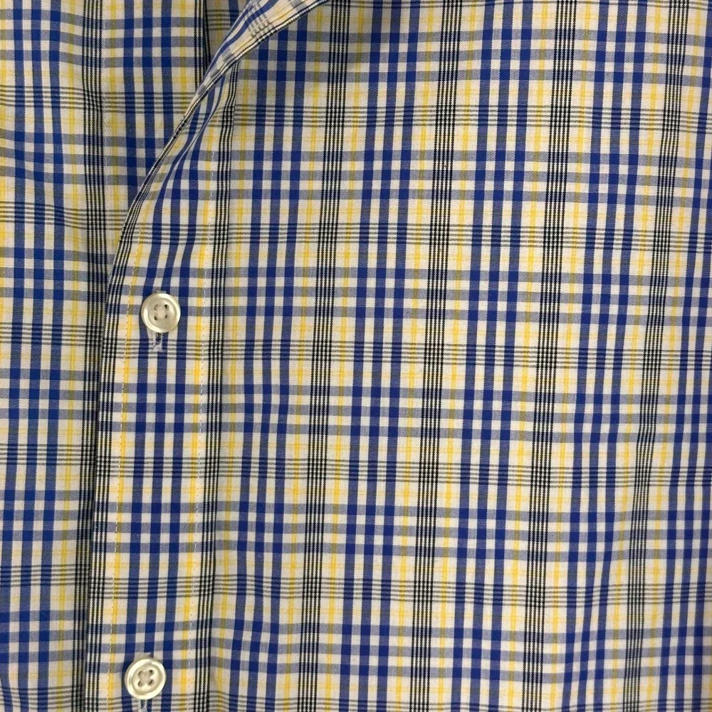 Banana Republic Non Iron Slim Fit‎ Shirt Mens L 16-16.5 34-35 Blue Yellow Plaid